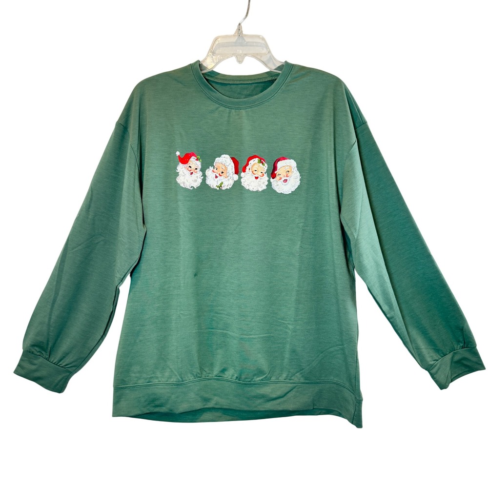 Green Santa Claus Christmas Sweater XL Holiday Christmas Party Crewneck Chic‎